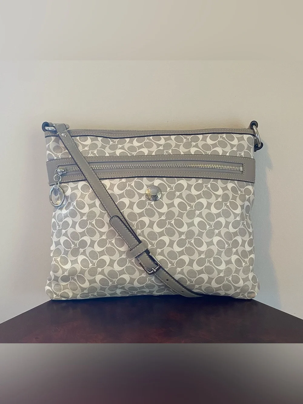 COACH Chelsea File Crossbody Gray Coated Canvas